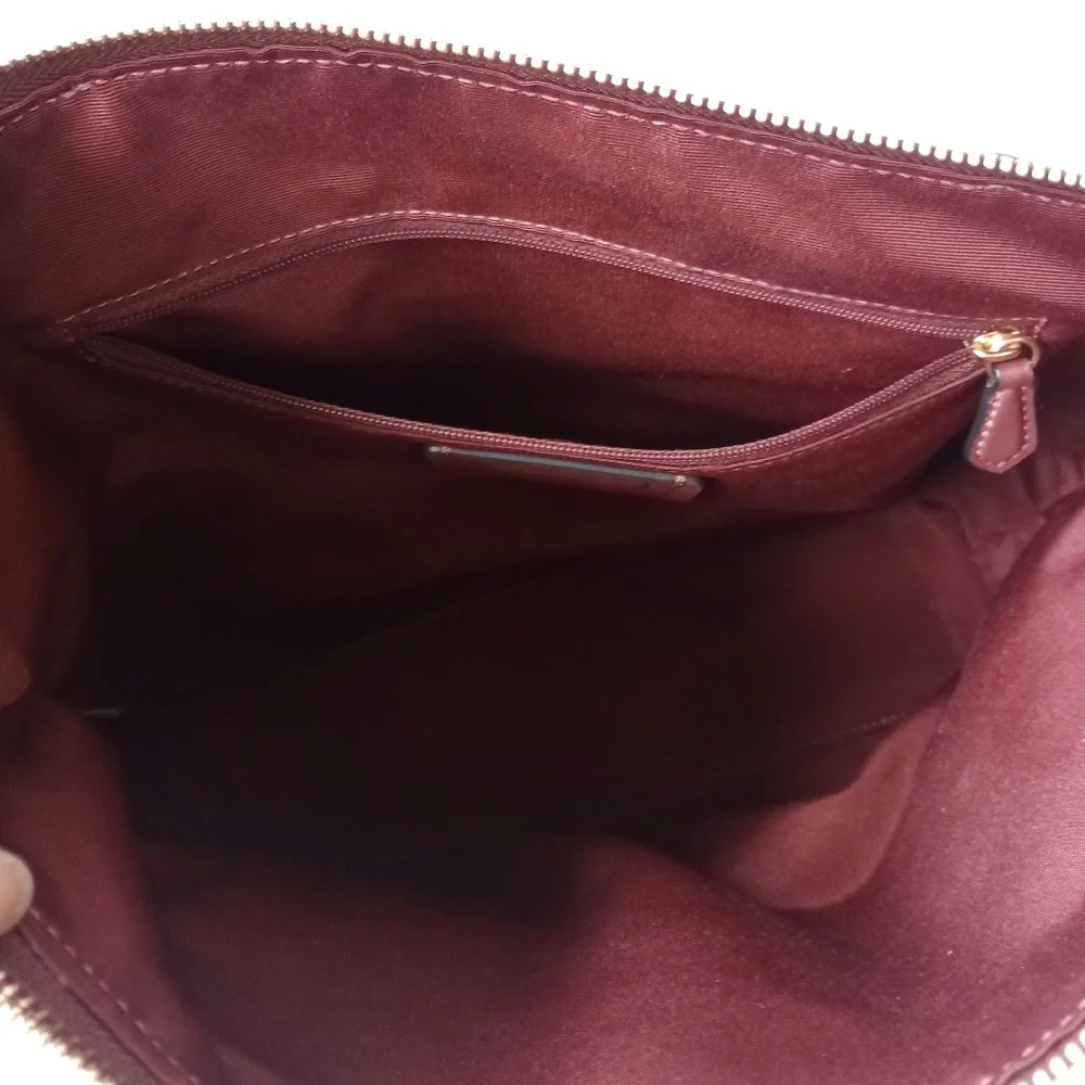 Coach Red Pebbled Leather Satchel with Dark Brown Trim and Gold Hardware